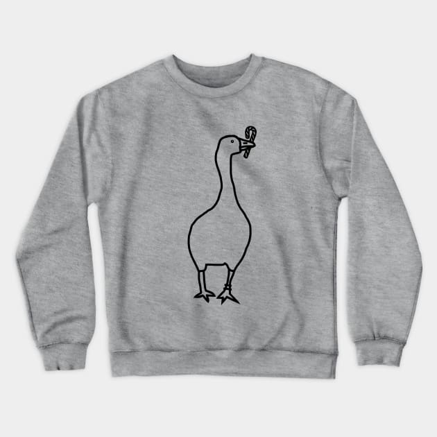 Gaming Goose Steals Christmas Candy Cane Line Drawing Crewneck Sweatshirt by ellenhenryart